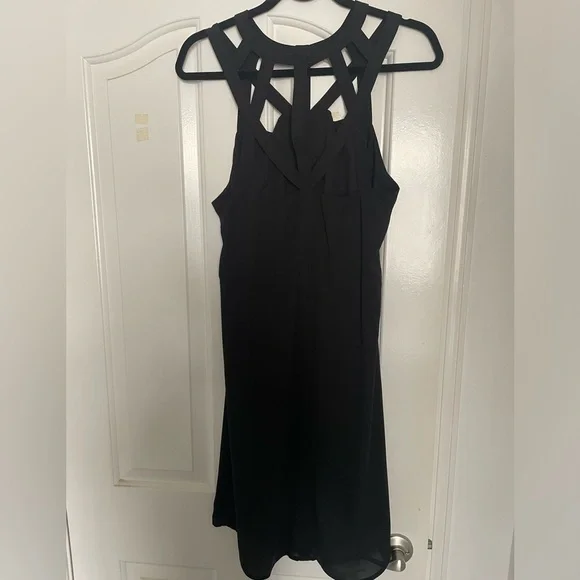 BCBGMaxAzria Cutout Neck Harness Collar High Low Slip Dress in Black - Picture 4 of 6